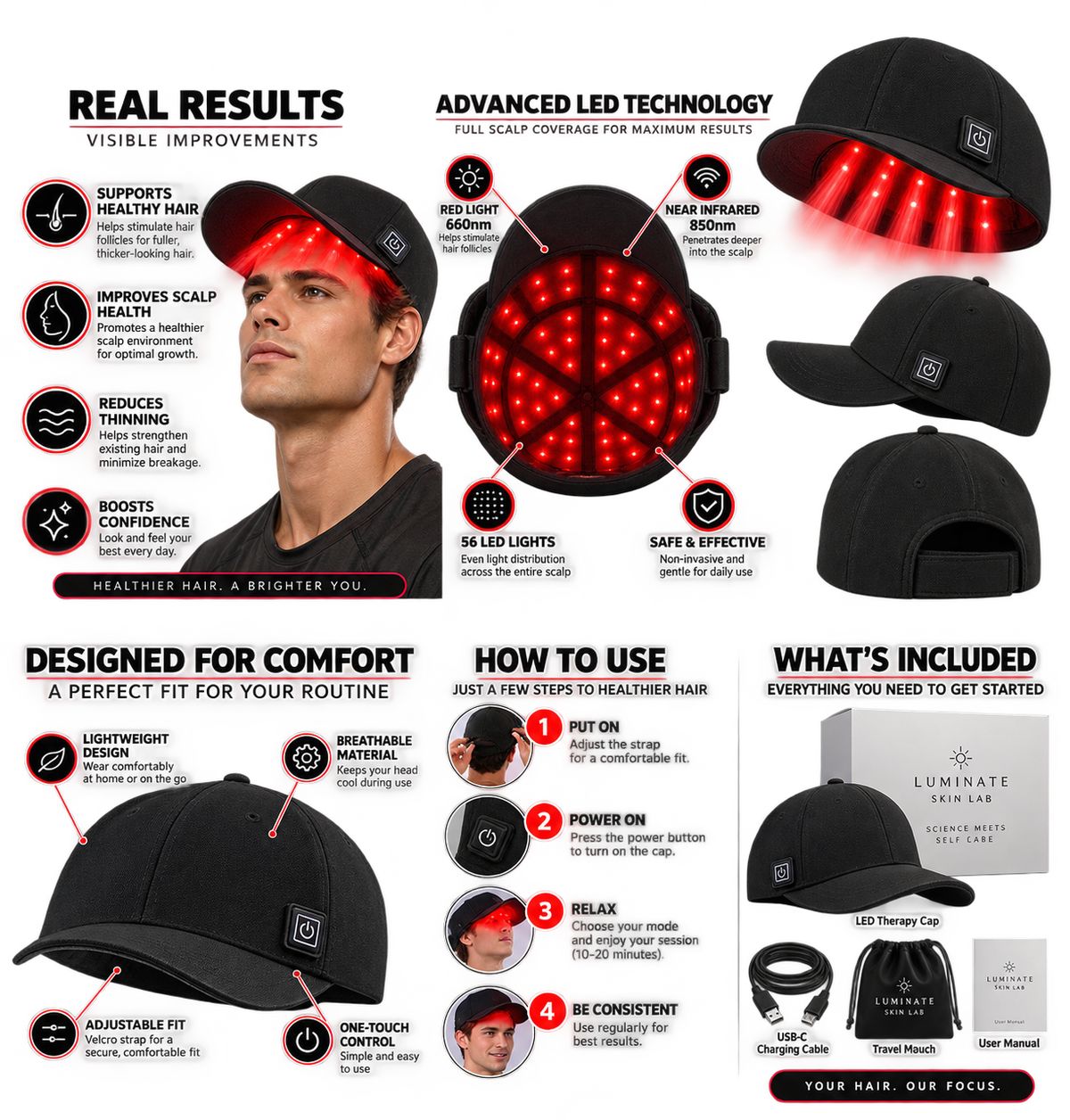Luminate Halo Pro Red & Near Infrared Scalp Therapy Cap